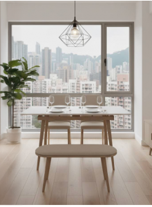 白金藝岩板伸展餐檯 配兩椅及長餐椅 