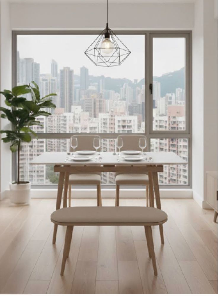 白金藝岩板伸展餐檯 配兩椅及長餐椅